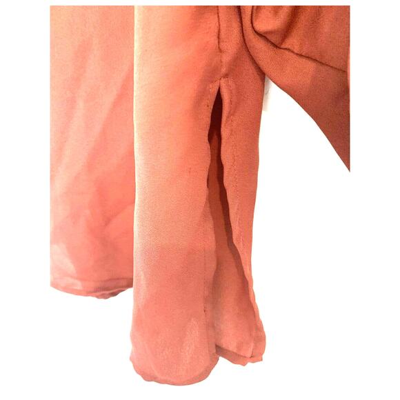 Boho Orange Pullover Top Womens Large Rust Long Tie Front Festival Henley - Picture 6 of 7